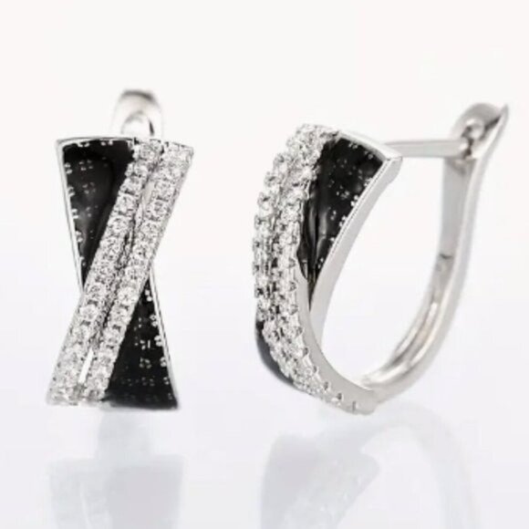 Silver Plated Black Diamond Embellished Earrings - Picture 4 of 7